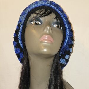 Elegant Blue and Black Crochet Hat
